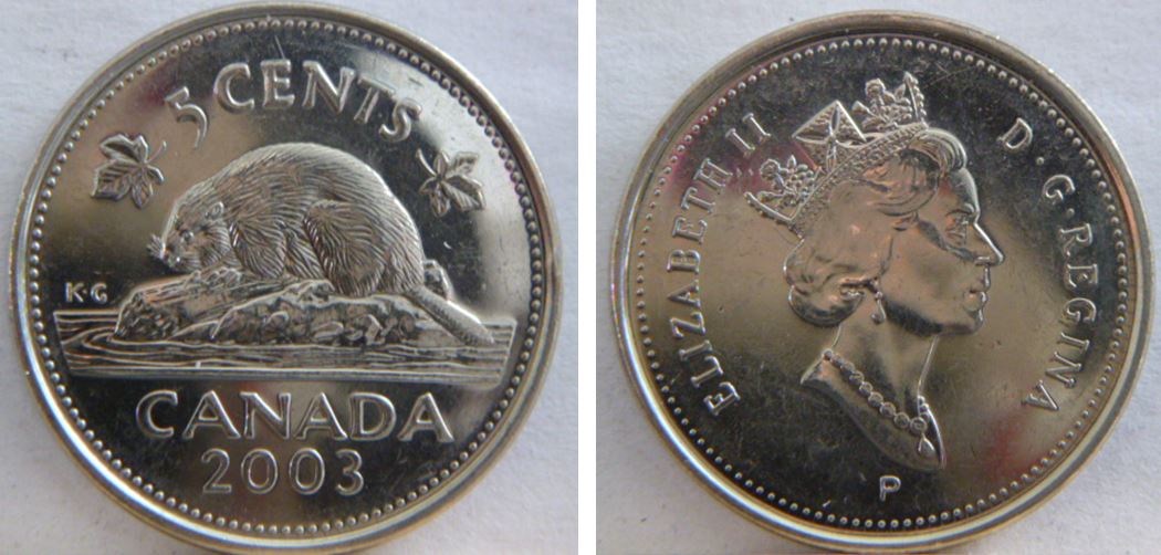 5 Cents 2003p-Coin fendillé sur la queue du castor-1.JPG