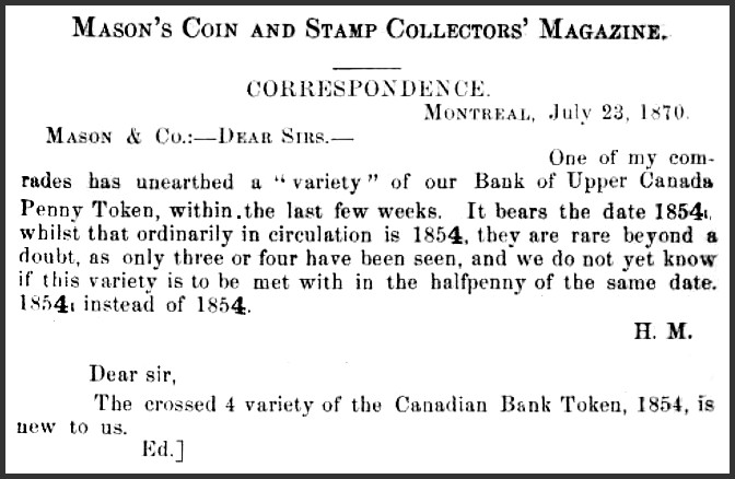 Mason's Coin and Stamp Collectors' Magazine - 1 Penny 1854 Crosslet 4 (1870-09).jpg