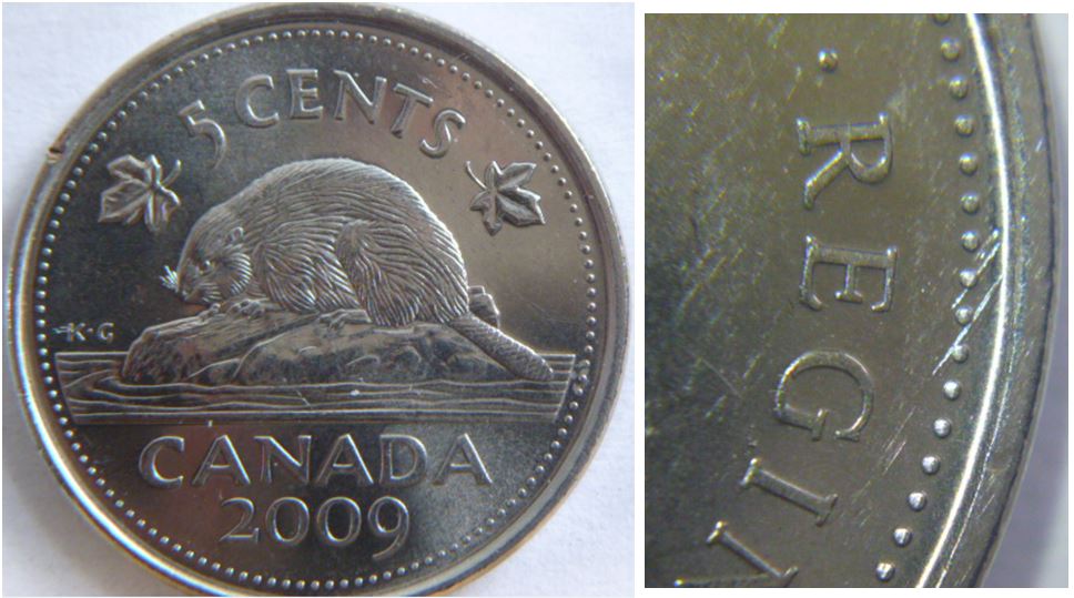 5 Cents 2009-Dommage du coin au dessus Regine-1.JPG