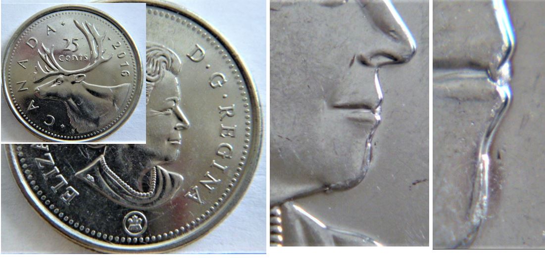 25 Cents 2016-Accumulation au visage de effigie.JPG