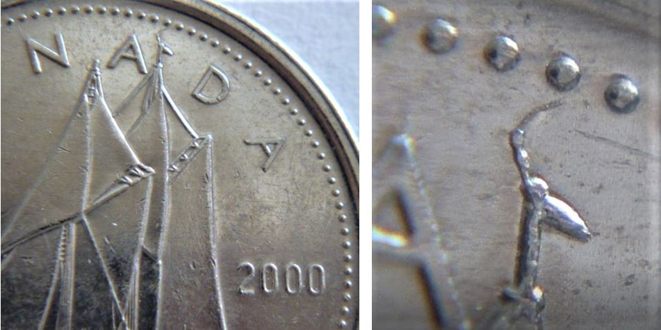 10 Cents 2000-Éclat du coin au bout du Mât-au dessus du drapeau.JPG