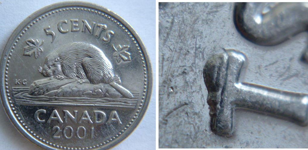 5 Cents 2001-Éclat du coin sut T de cenTs-1.JPG