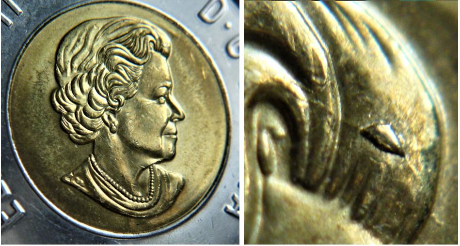 2 Dollar 2017 -Une baleine derrière le canot-Éclat coin -Coin fendillé-3.JPG