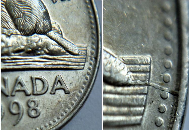 5 Cents 1998-Coin fendille sur la queue du castor-1.JPG