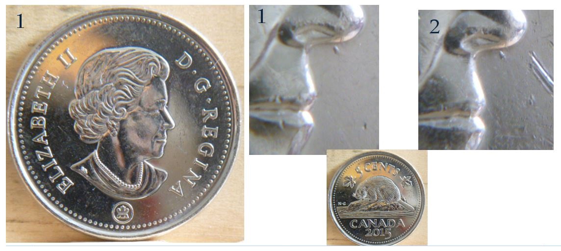 5 Cents - 2015 Éclat coin sous nez effigie.JPG