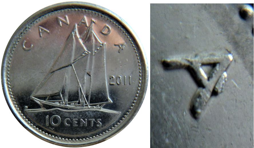 10 Cents 2011-Éclat coin sur le A de canadA-1.JPG