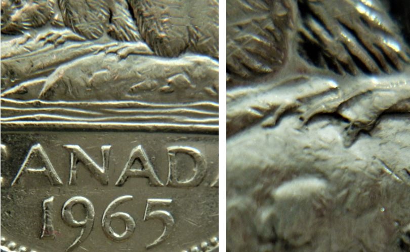 5 Cents 1965-Grosse griffe extra-Éclat coin patte arrière-N.3-2.JPG