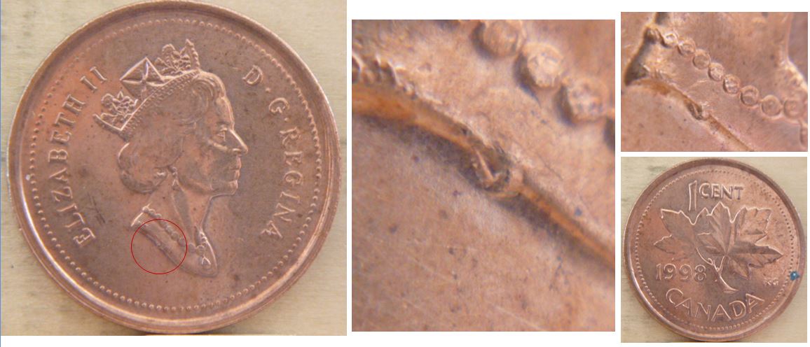 1 Cent 1998 - Éclat de coin sous effigie.JPG
