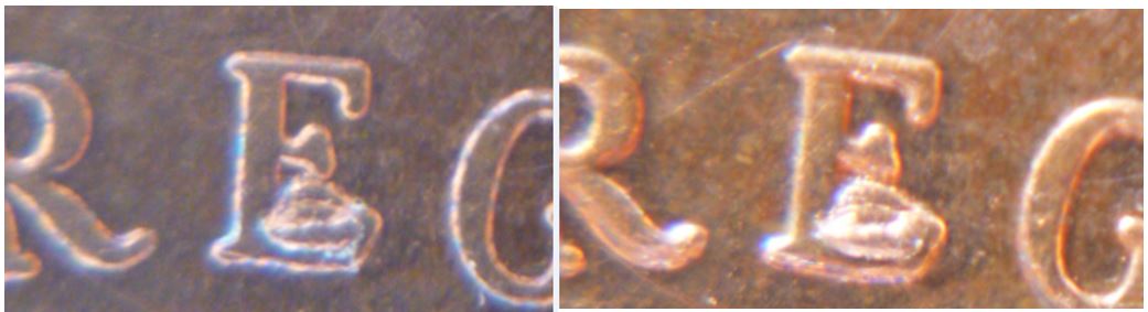 1 Cent 1998 - Éclat de coin sur le E de rEgina-2.JPG