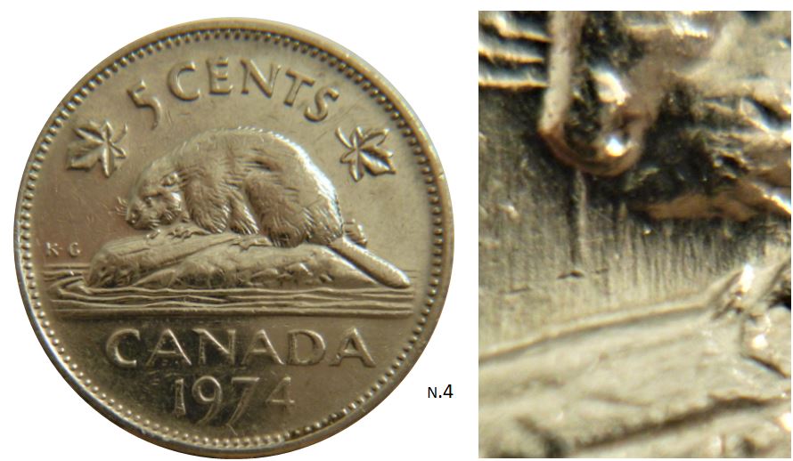 5 Cents 1974-Dommage du coin sous nez du castor-N.4.JPG