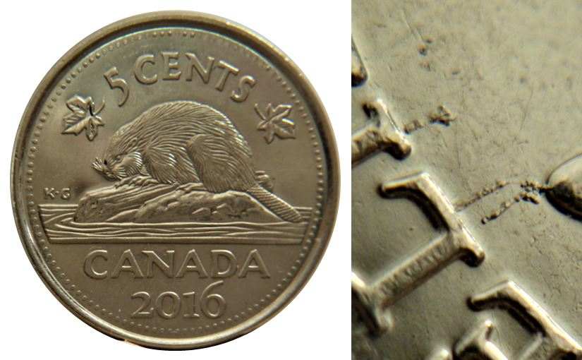 5 Cents 2016-Coin fendillé sous le Li de eLizabeth-2.JPG