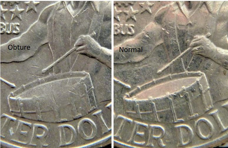 25 Cents USA-1776 –1976 - Du Bicentenaire-Coin obturé sur le tambour-2.JPG