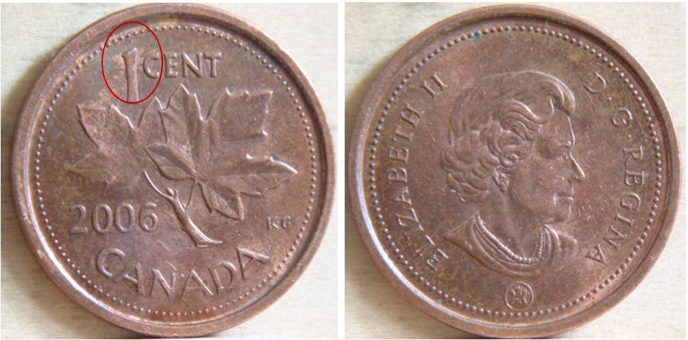 1 Cent - 2006 logo M. -Éclat de coin sur 1 de 1 cent-1.JPG