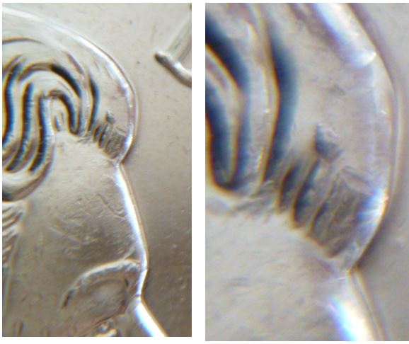 25 Cents 2015-Éclat de coin dans les cheveux de effigie-2.JPG