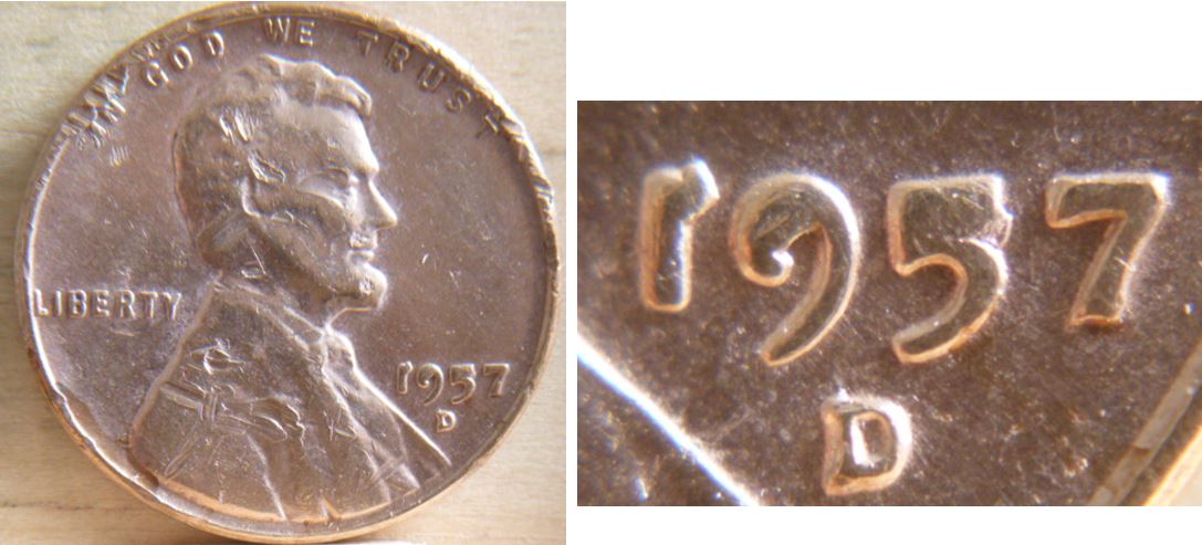 1 Cent 1957D-USA-Accumulation sur la date.JPG