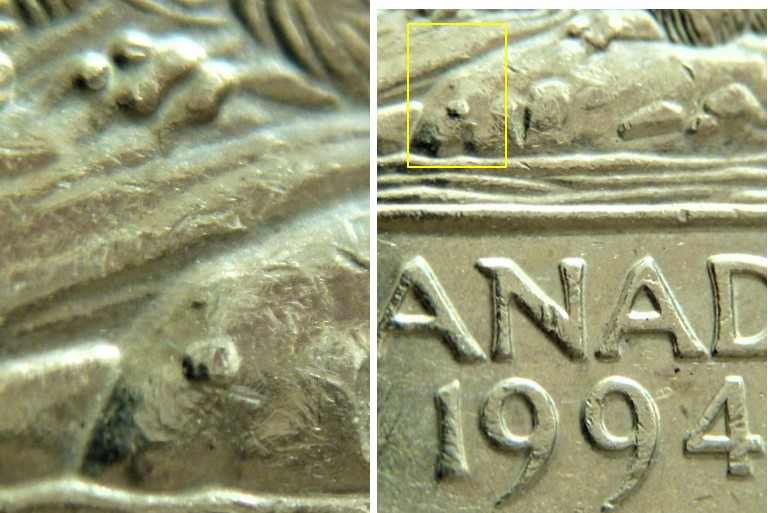 5 Cents 1994-Pierre extra sous patte avant-Éclat coinNo.2.jpg