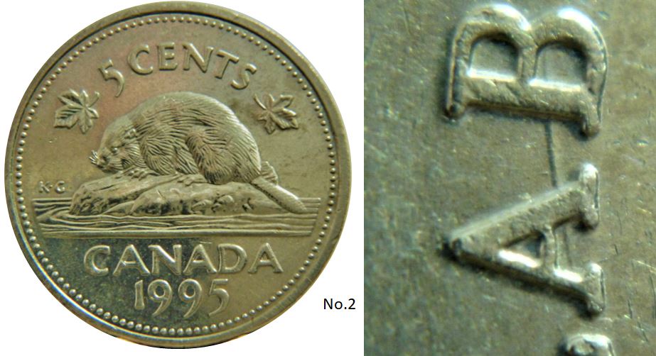 5 Cents 1995-Dommage du coin à travers AB de elizABeth-1.JPG