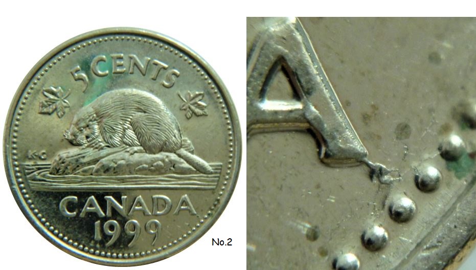 5 Cents 1999-Accumulation sur le dernier A de canadA-No.2.JPG