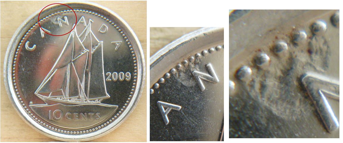 10 Cents 2009- Frappe a travers sur le N de caNada.JPG