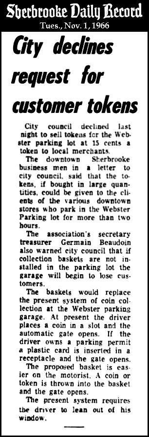 Article - 1966-11-01 - Sherbrooke Daily Record - City Declines Request for Customer Tokens.jpg