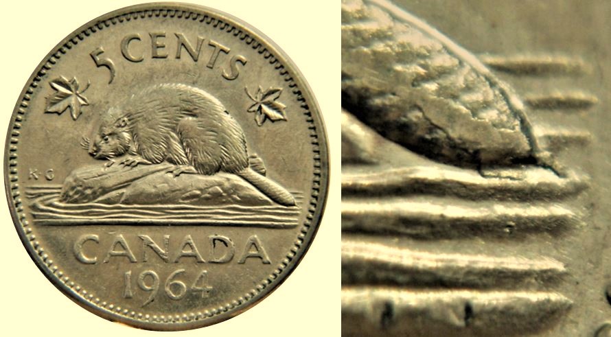 5 Cents 1964-Dépôt de métal sur le bout de la queue du castor-2.,.JPG