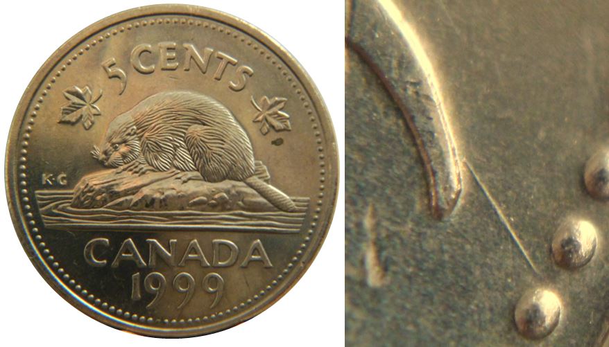 5 Cents 1999-Dommage du coin sous deuxième 9-1.JPG