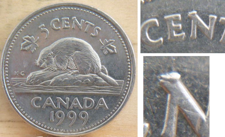 5 Cents 1999-Éclat de coin sur N de ceNts.1.JPG