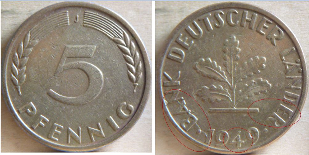 5 Pfennig 1949 -Coin fendillé sur le revers-1.JPG
