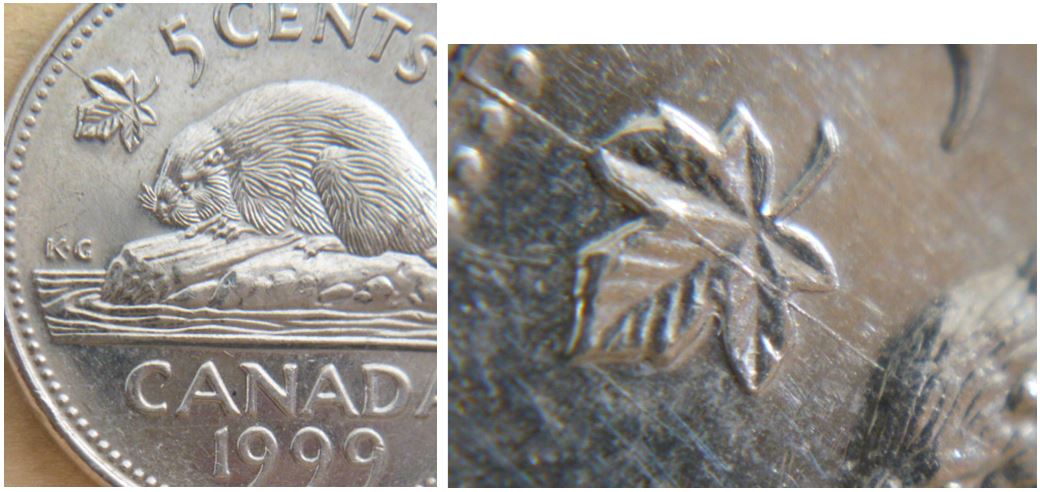 5 Cents 1999- Coin fendillé sur feuille gauche-2.JPG