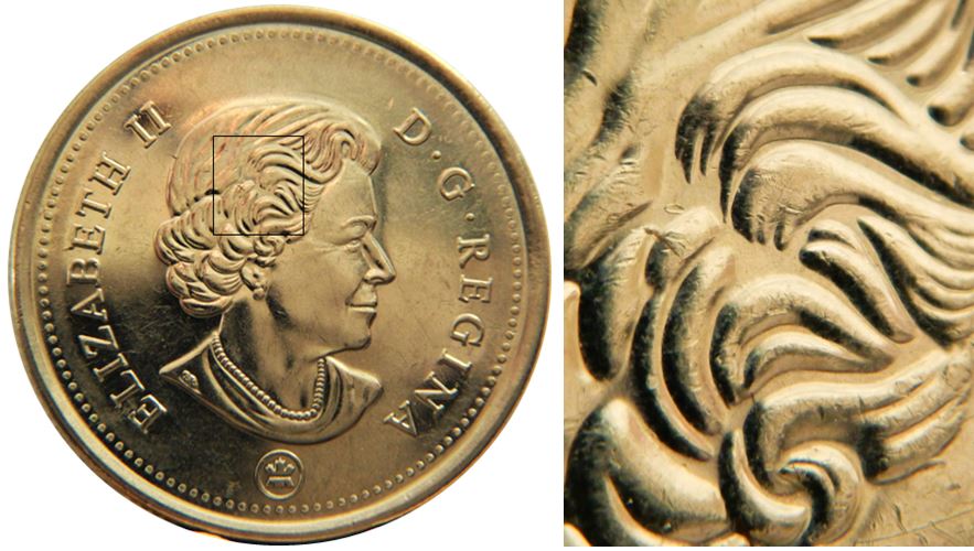 25 Cents 2016-Cheveux manquant à L'effigie-polissage excessif-2.JPG
