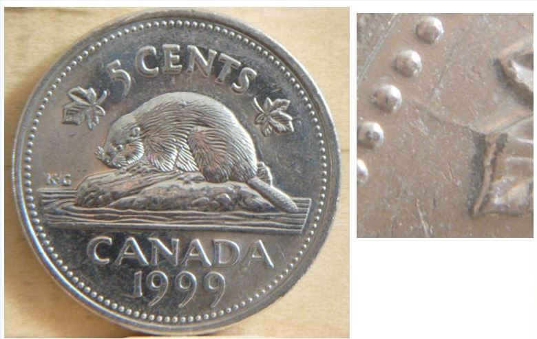 5 Cents 1999- Coin fendillé sur feuille gauche-3.JPG