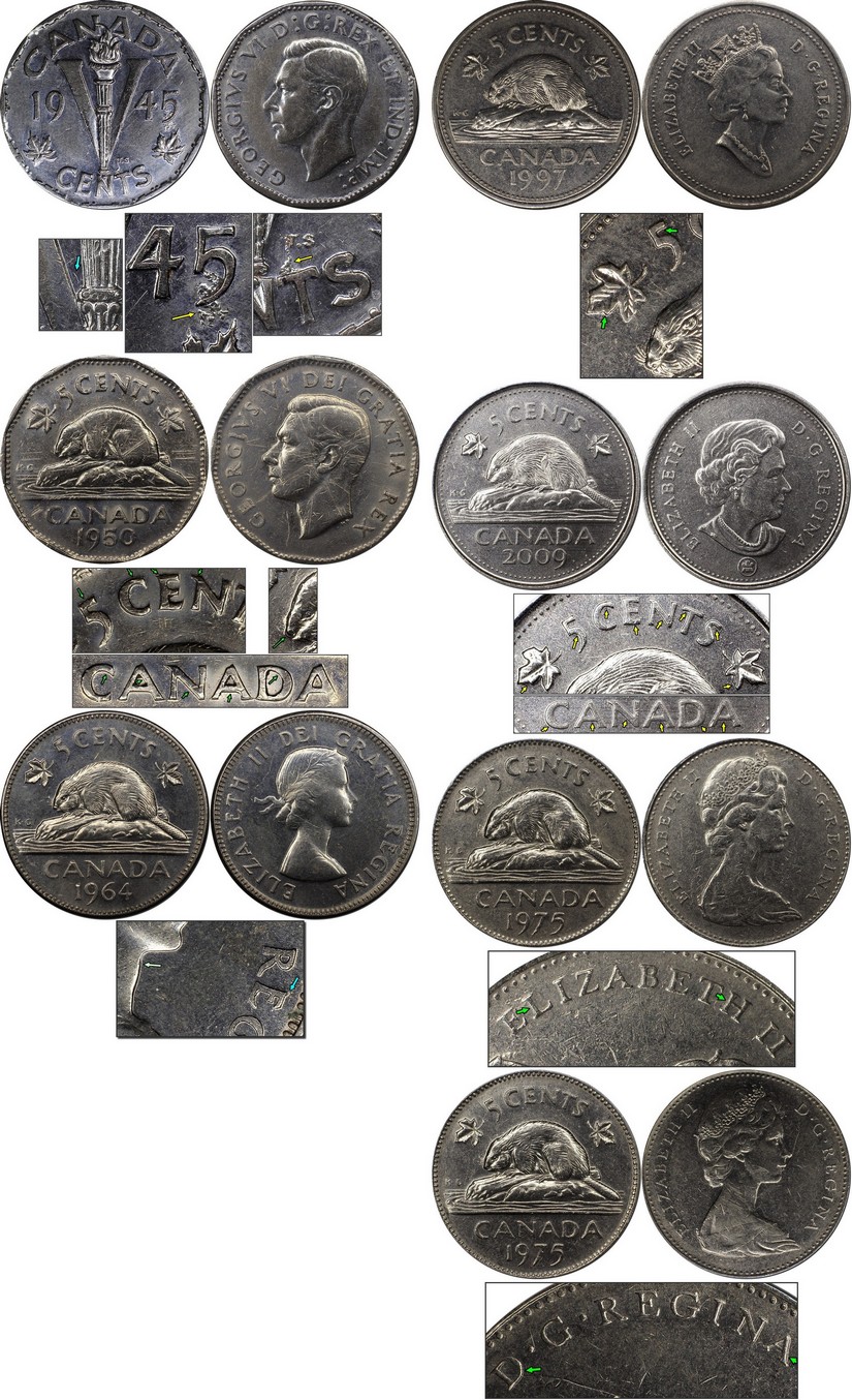 Web 2 - À Vendre - Lot 7 x 5c 1945-1950 Zoell R181b & R181m-1964-2x1975-1997-2009.jpg