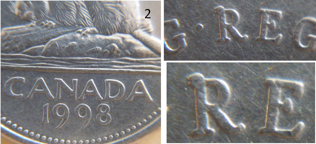 5 Cents 1998-Éclat de coin au dessus R de Regina-2.JPG