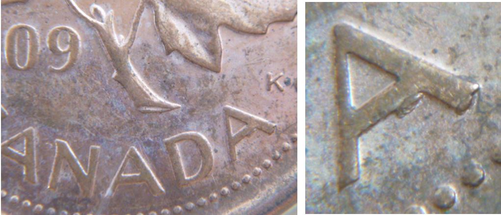 1 Cent 2009- Éclat de coin sous dernier A de canadA.JPG