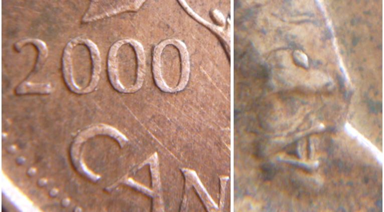 1 Cent 2000-Éclat de coin sur sourcil effigie.JPG