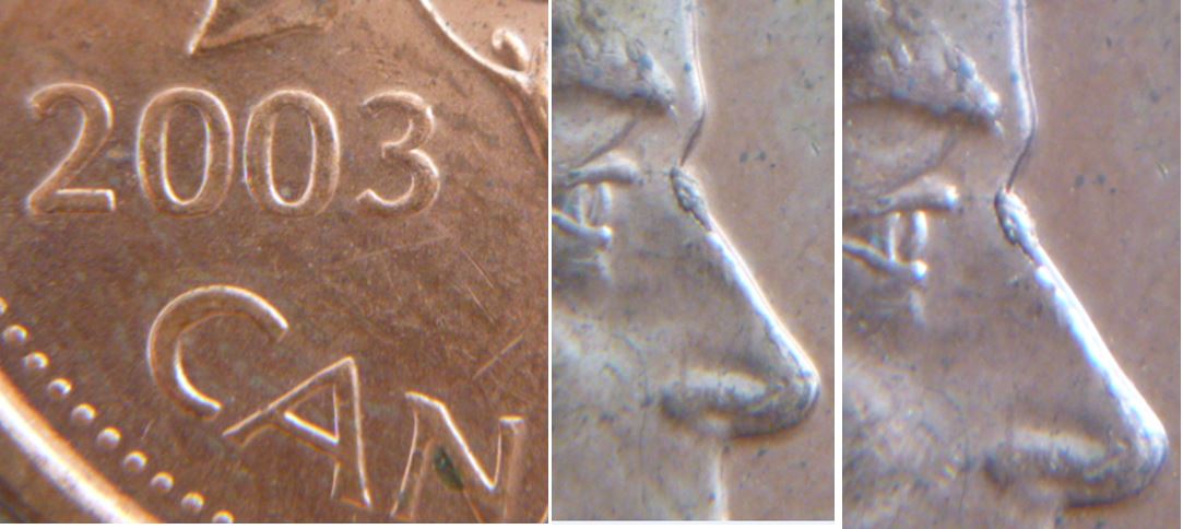 1 Cent 2003- Éclat de coin sur nez effigie.JPG