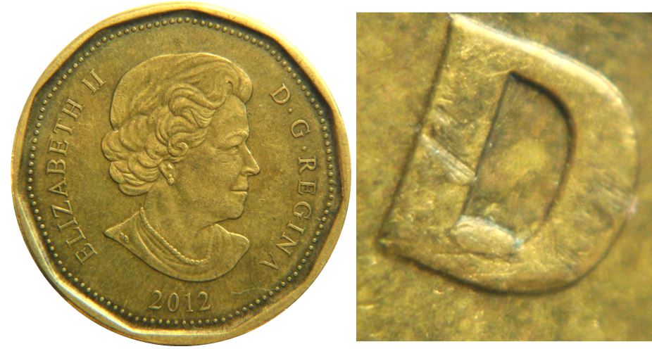 1 Dollar 2012-Éclat coin dans le D de canaDa-No.1,.JPG
