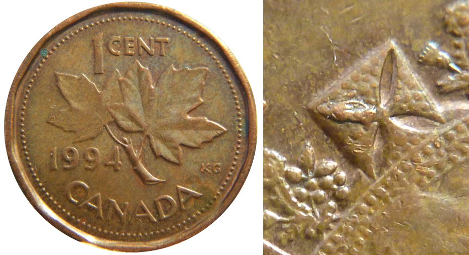 1 Cent 1994-Éclat coin dans couronne-1.JPG