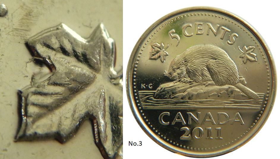 5 Cents 2011-Éclat coin feuille Gauche-No.3,.JPG