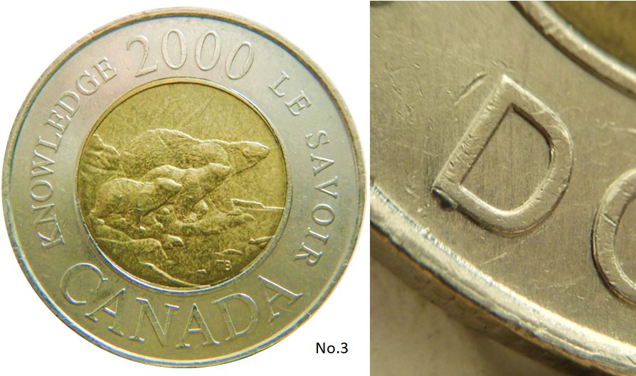 2 Dollars 2000-Éclat coin sous D de Dollars-Ped D-No.3,.JPG