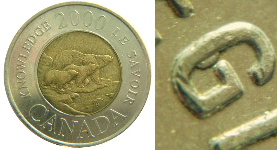 2 Dollars 2000 Le Savoir-Éclat coin dans le G de reGina-1,.JPG