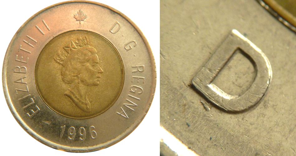 2 Dollars 1996-Éclat coin sous D de Dollar-1.JPG