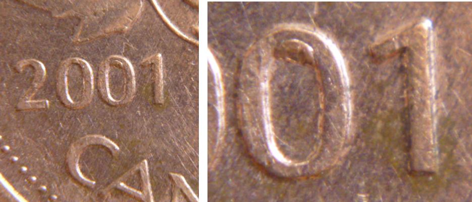 1 Cent 2001 -Éclat de coin dans le deuxième 0.JPG