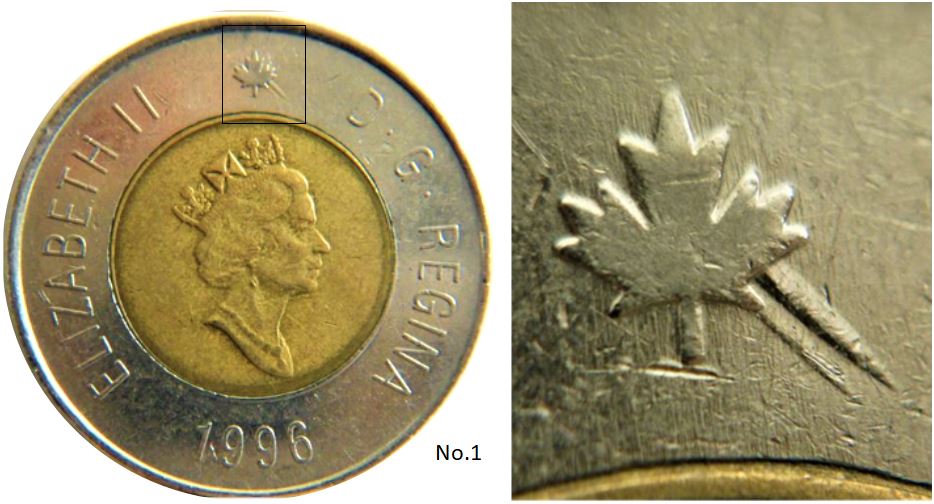 2 Dollars 1996-Dommage du coin à la feuille-No.1,.JPG