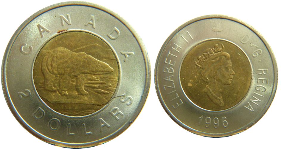 2 Dollars 1996 Contrefaite -Coin fendillé du 2 au S de 2 dollarS-1.JPG