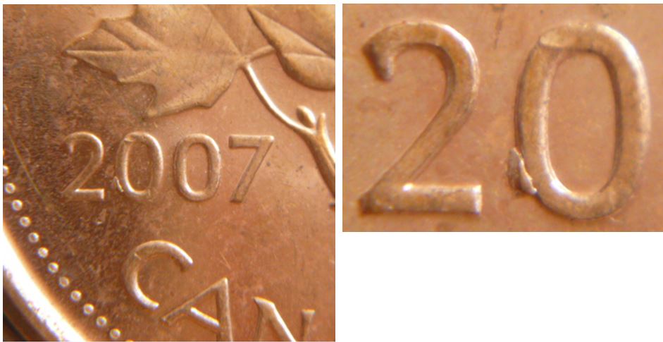 1Cents 2007-Éclat de coin sur prenier 0 de la date-2.JPG