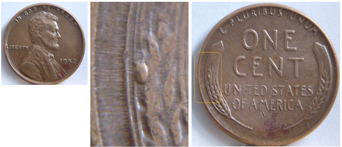 1 Cent USA- 1952-Éclat de coin sur gerbe de blé.JPG