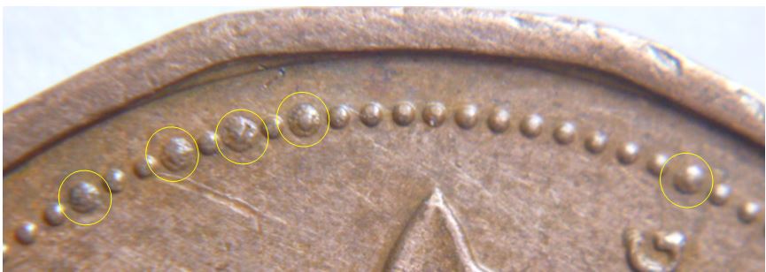 1 cent 1983 -5 Grosses perles coté revers-Accumulation sur les perles-2.JPG