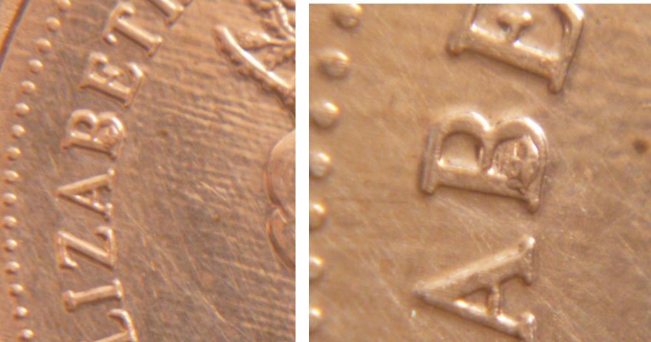 1 Cent - 1998 -Éclat de coin sur B elizaBeth-2.JPG