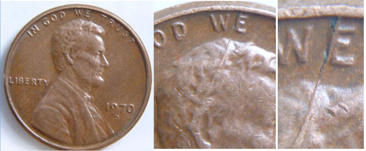 1 Cent 1970D  USA-Coin fendillé de l'oreil au bord sur E de wE.JPG